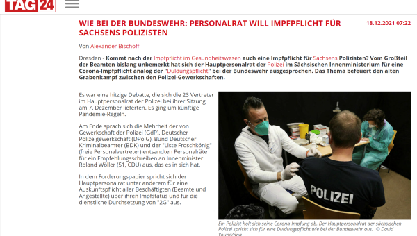 Sachsen arbeitet an der Impfpflicht für Polizeibeamte